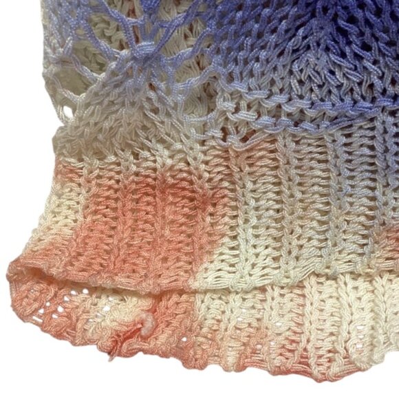 #100 POL CROCHET SWEATER -XS WHITE BLUE PINK - Picture 5 of 5